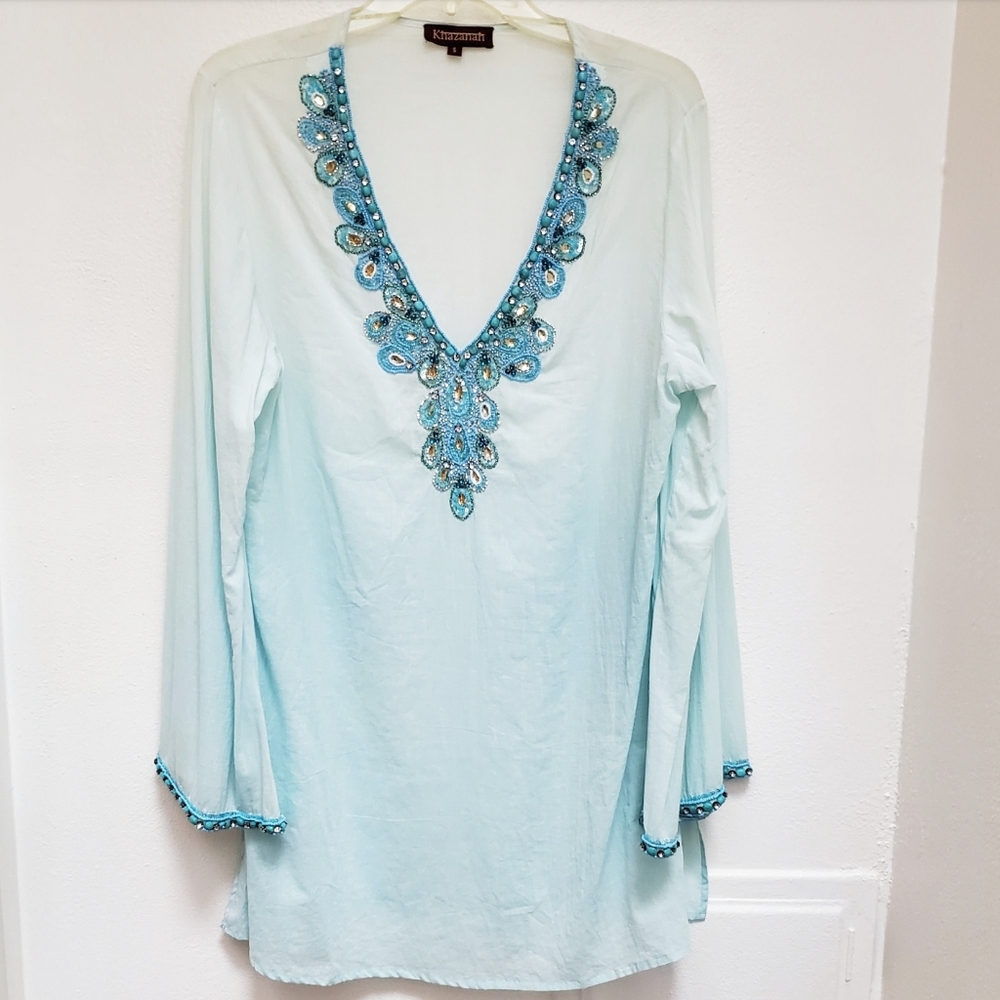 Khazanah Bejeweled in Shades of Aqua Blue Coverup